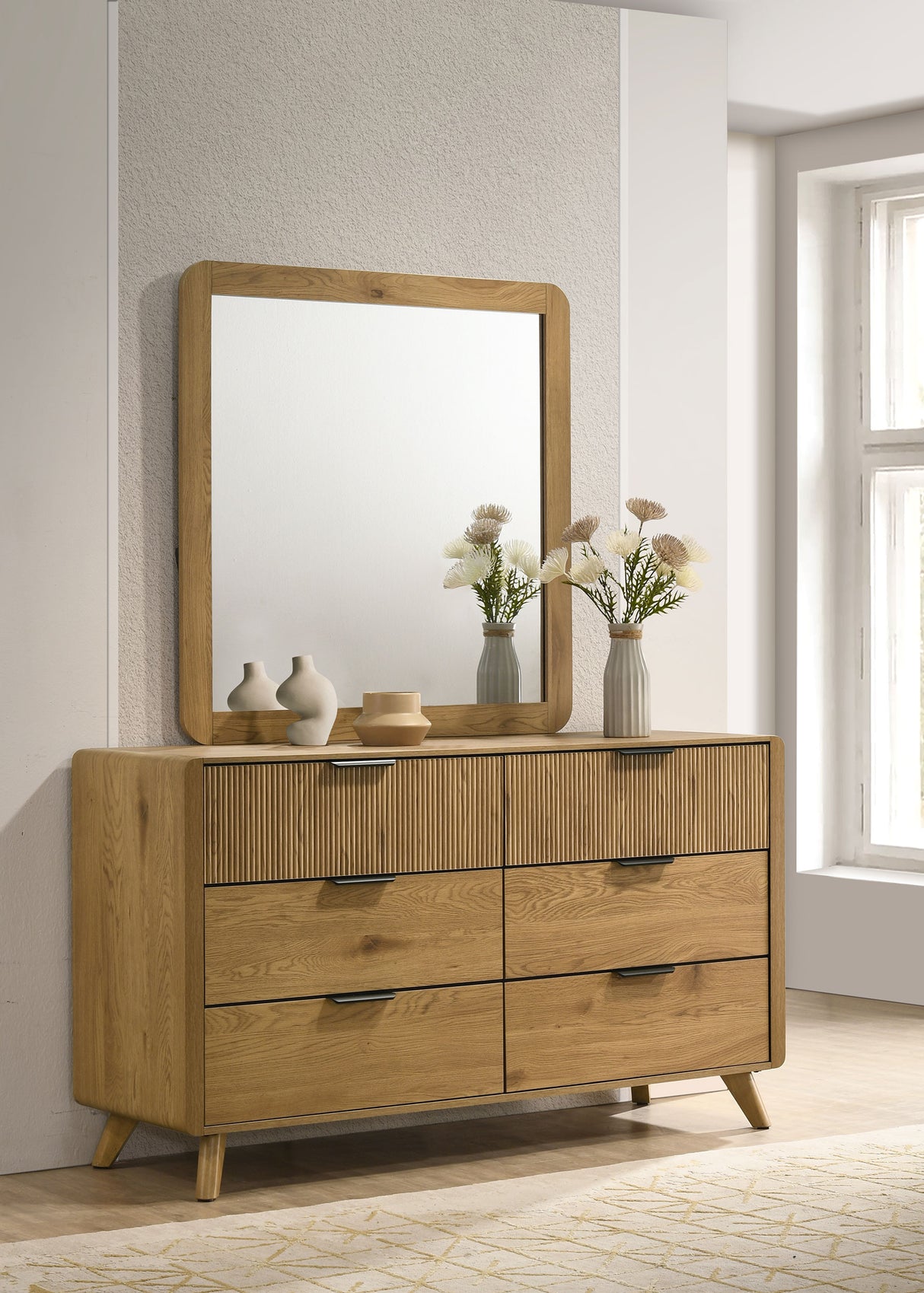 Bennett 6-Drawer Dresser and Mirror Set Light Oak
