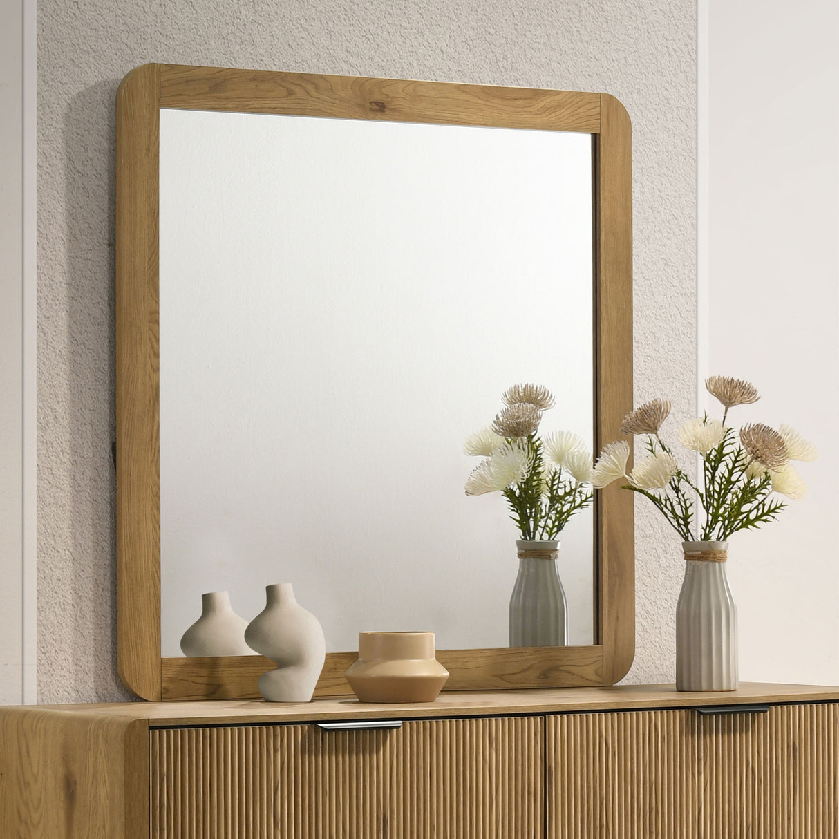 Bennett Bedroom Dresser Mirror, Light Oak