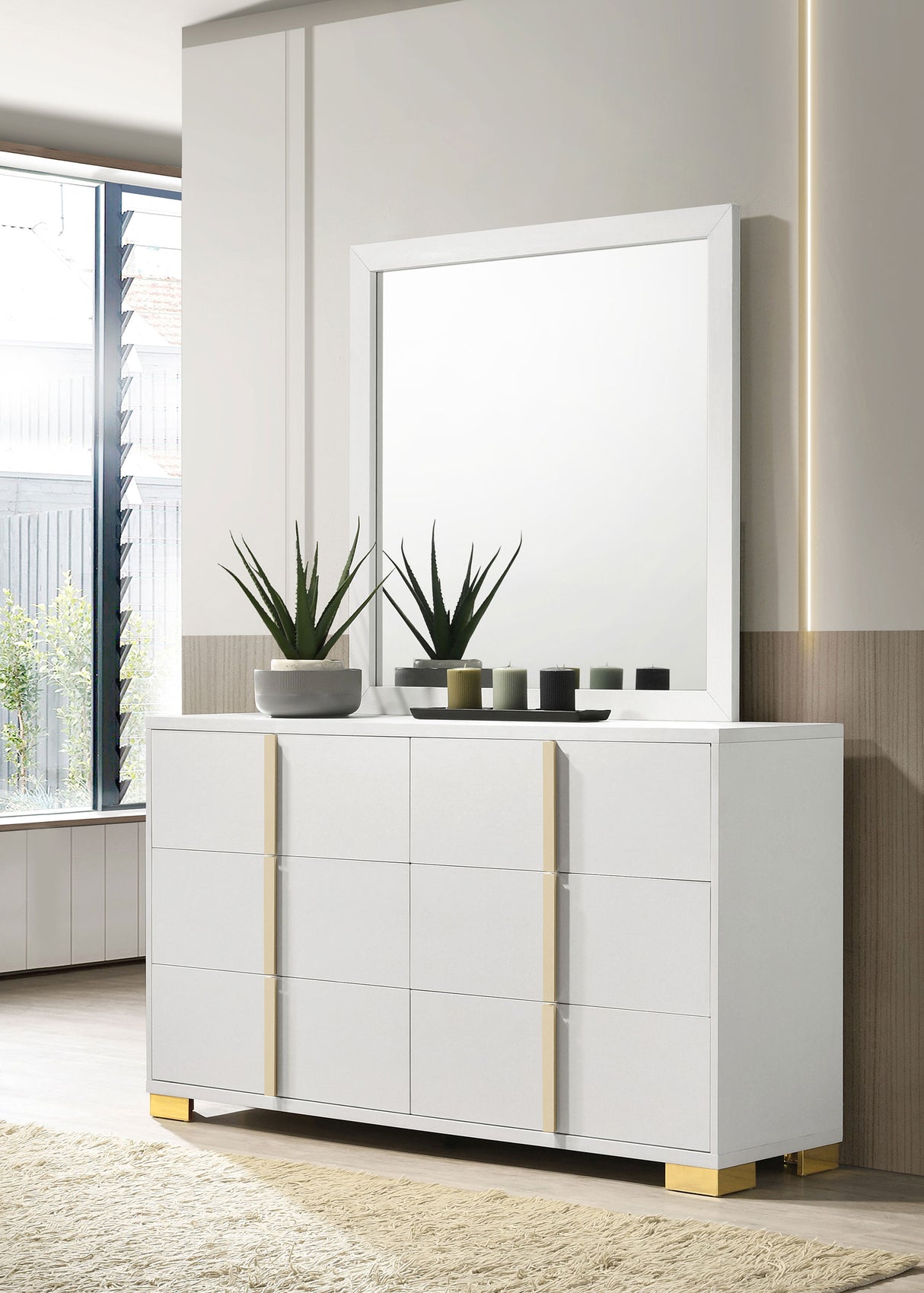 Marceline 6-Drawer Dresser with Mirror - White