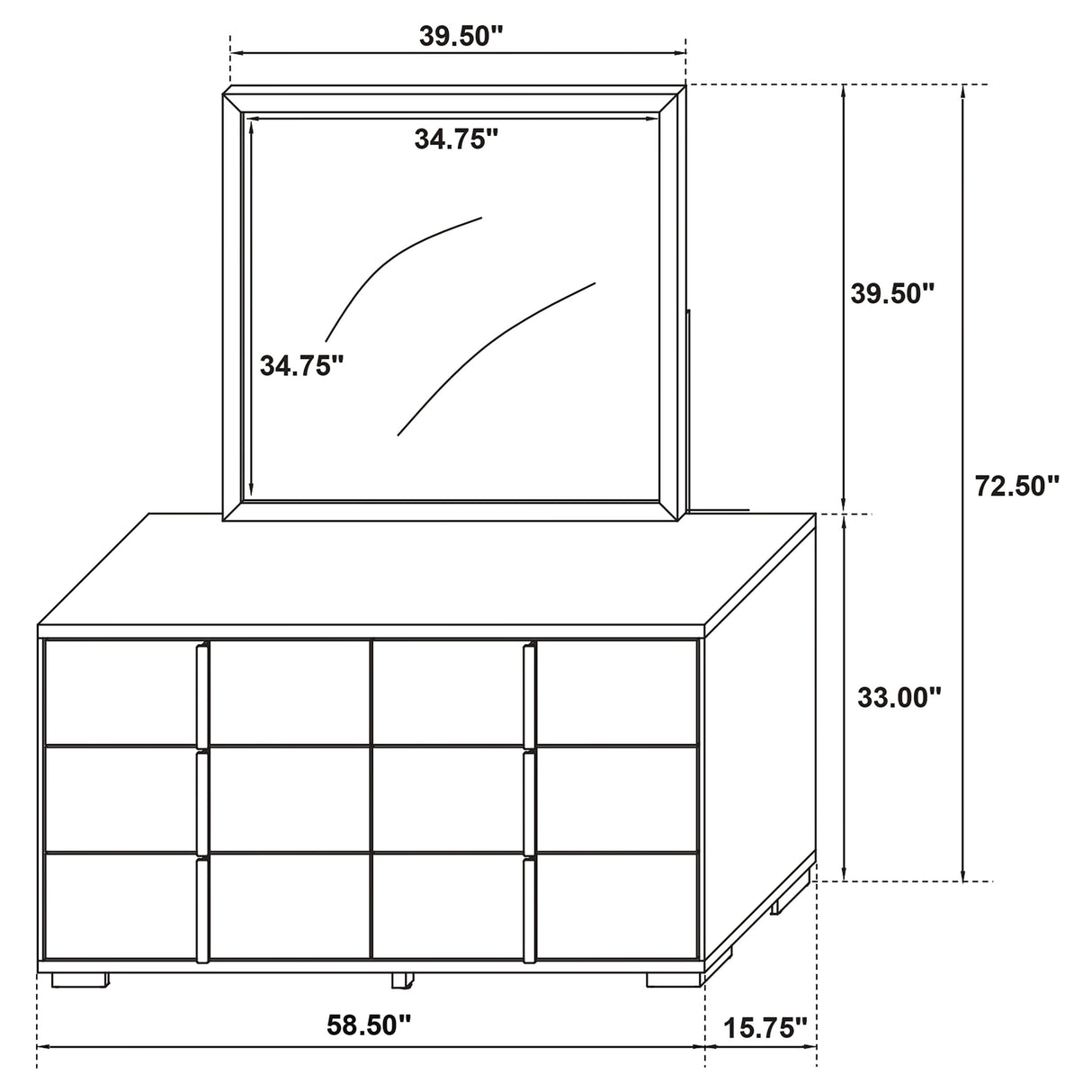 Marceline 6-Drawer Dresser with Mirror - White