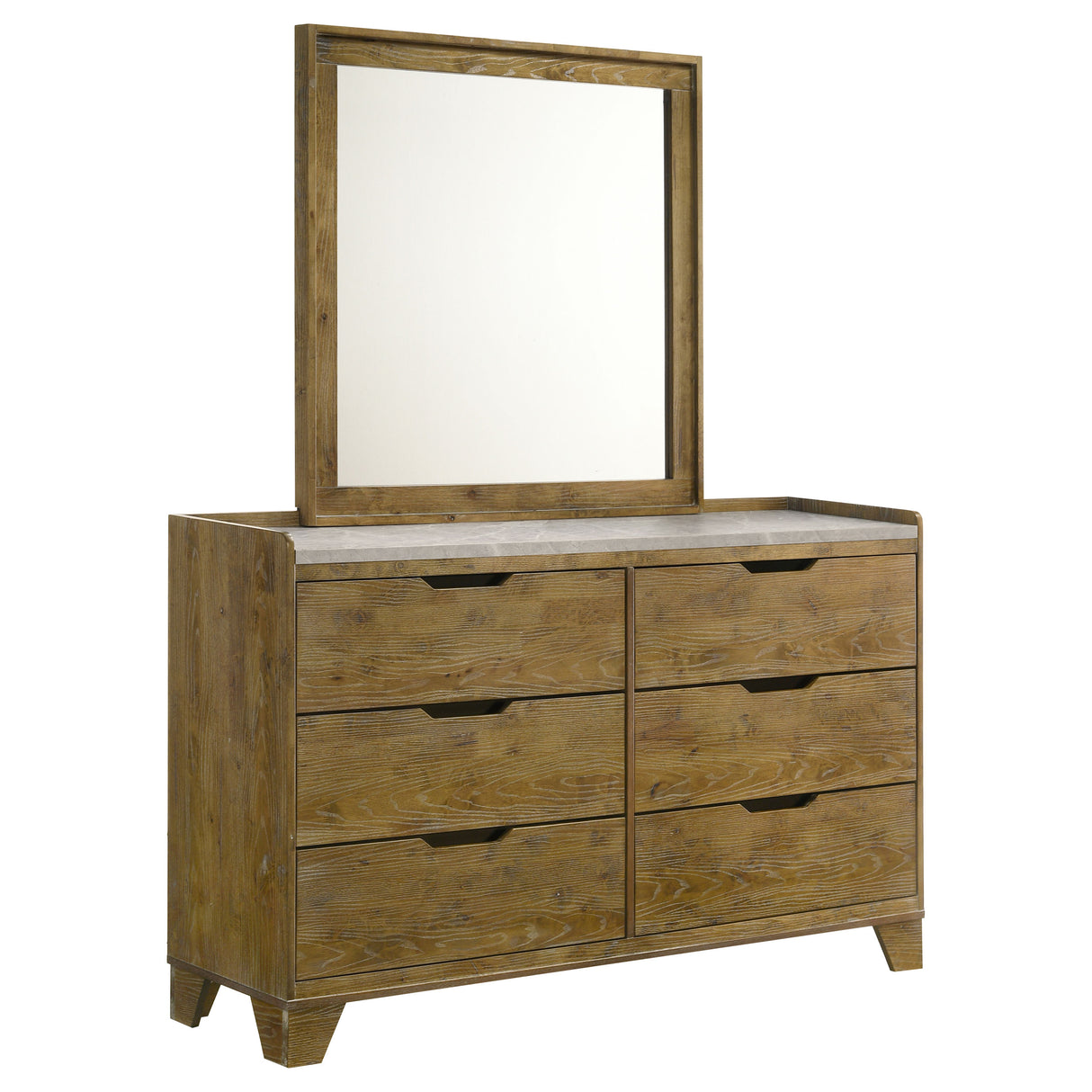 Henderson 6-Drawer Dresser with Mirror, Medium Oak