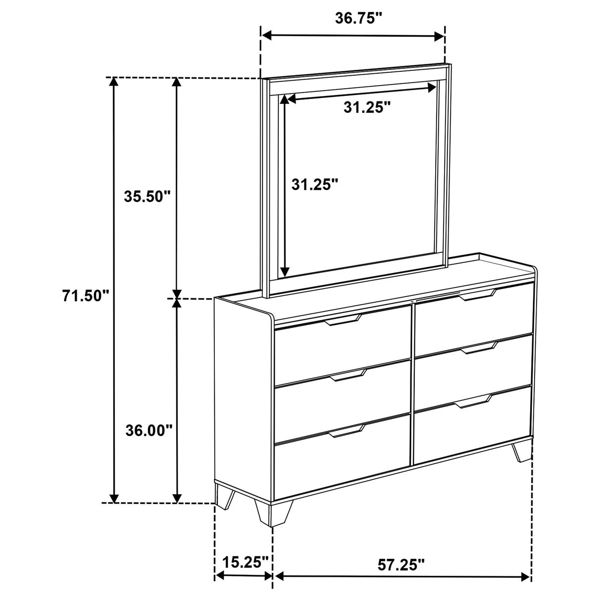 Henderson 6-Drawer Dresser with Mirror, Medium Oak