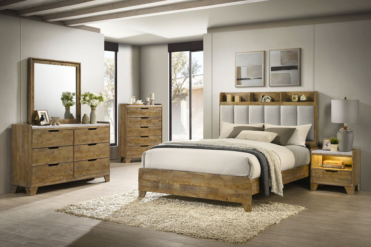 Henderson 6-Drawer Dresser with Mirror, Medium Oak