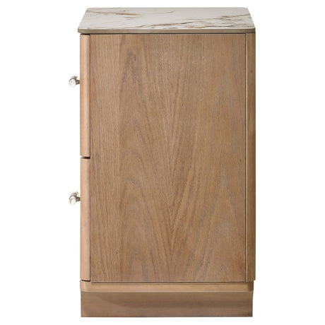 Leanne 2-Drawer Sintered Stone Top Nightstand Light Oak