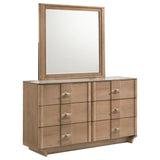 Leanne 6-Drawer Sintered Stone Top Dresser with Mirror, Light Oak