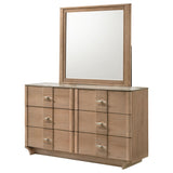 Leanne 6-Drawer Sintered Stone Top Dresser with Mirror, Light Oak