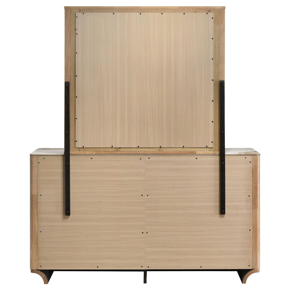 Leanne 6-Drawer Sintered Stone Top Dresser with Mirror, Light Oak