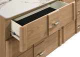 Leanne 6-Drawer Sintered Stone Top Dresser with Mirror, Light Oak