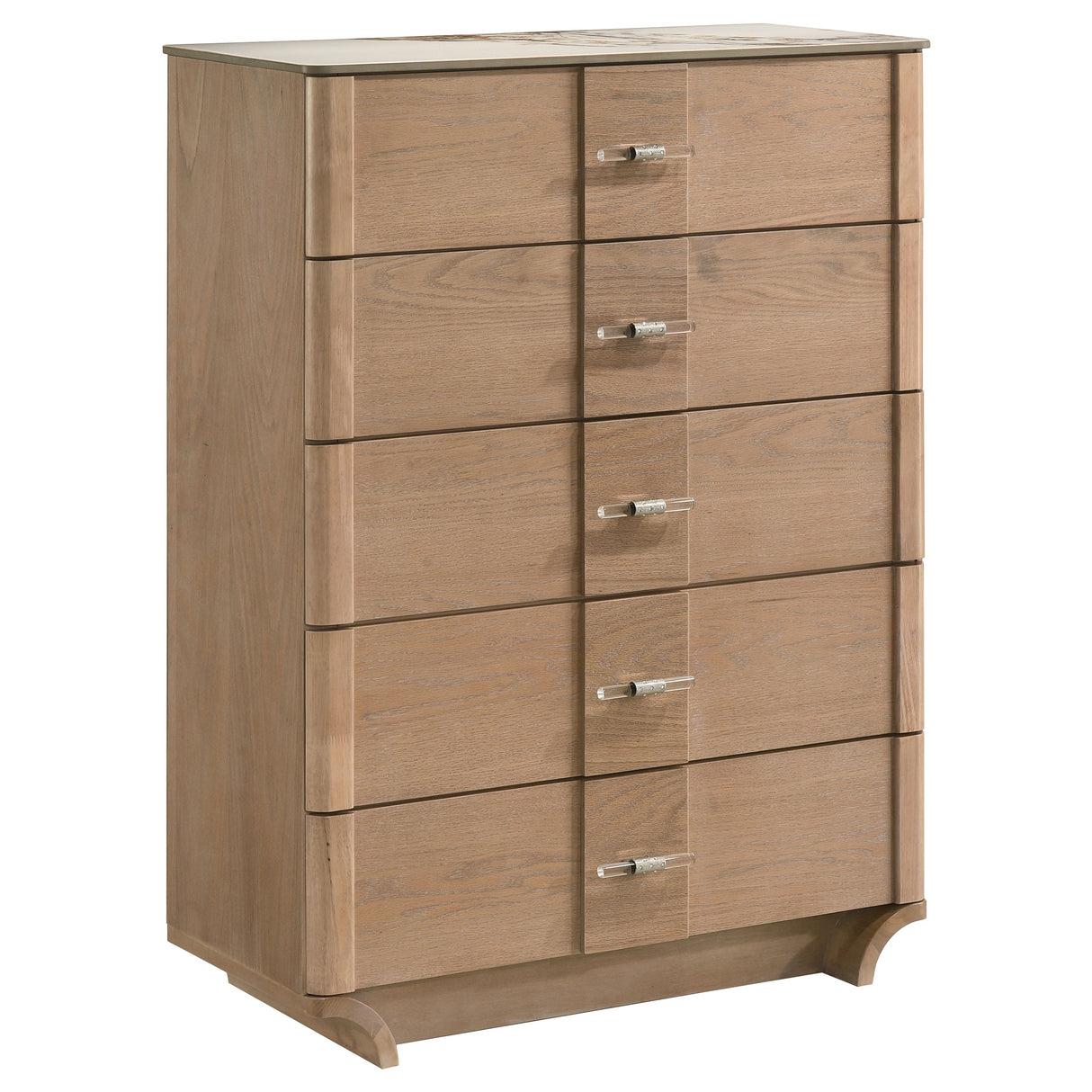 Leanne 5-Drawer Chest with Sintered Stone Top, Light Oak