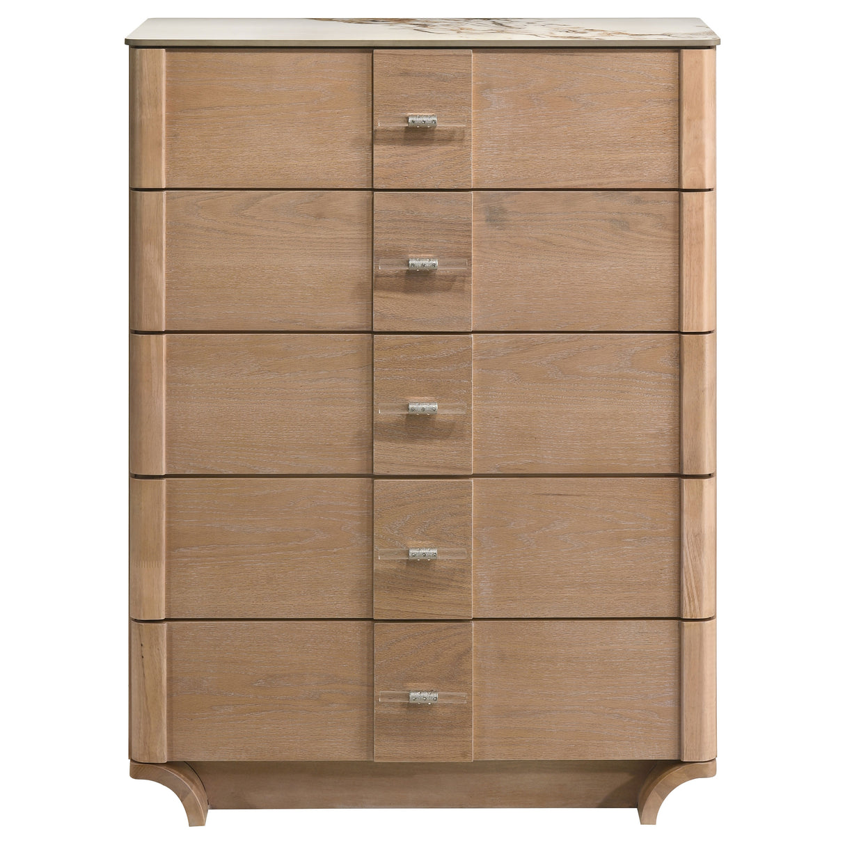 Leanne 5-Drawer Chest with Sintered Stone Top, Light Oak