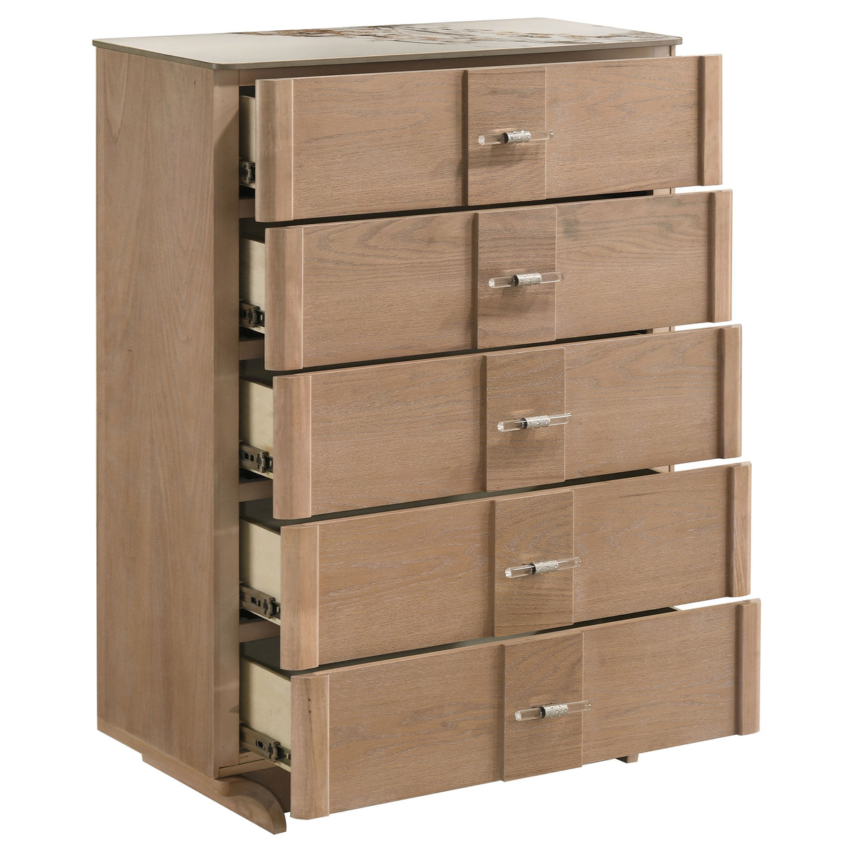 Leanne 5-Drawer Chest with Sintered Stone Top, Light Oak
