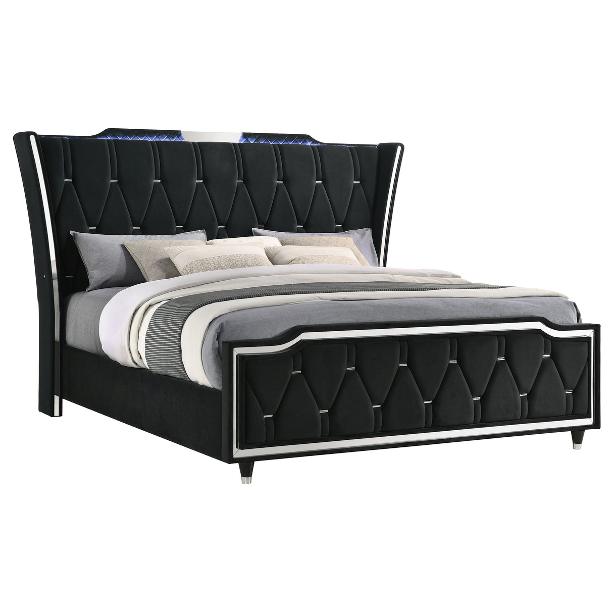 Lorient Eastern King LED Upholstered Bed in Black Velvet