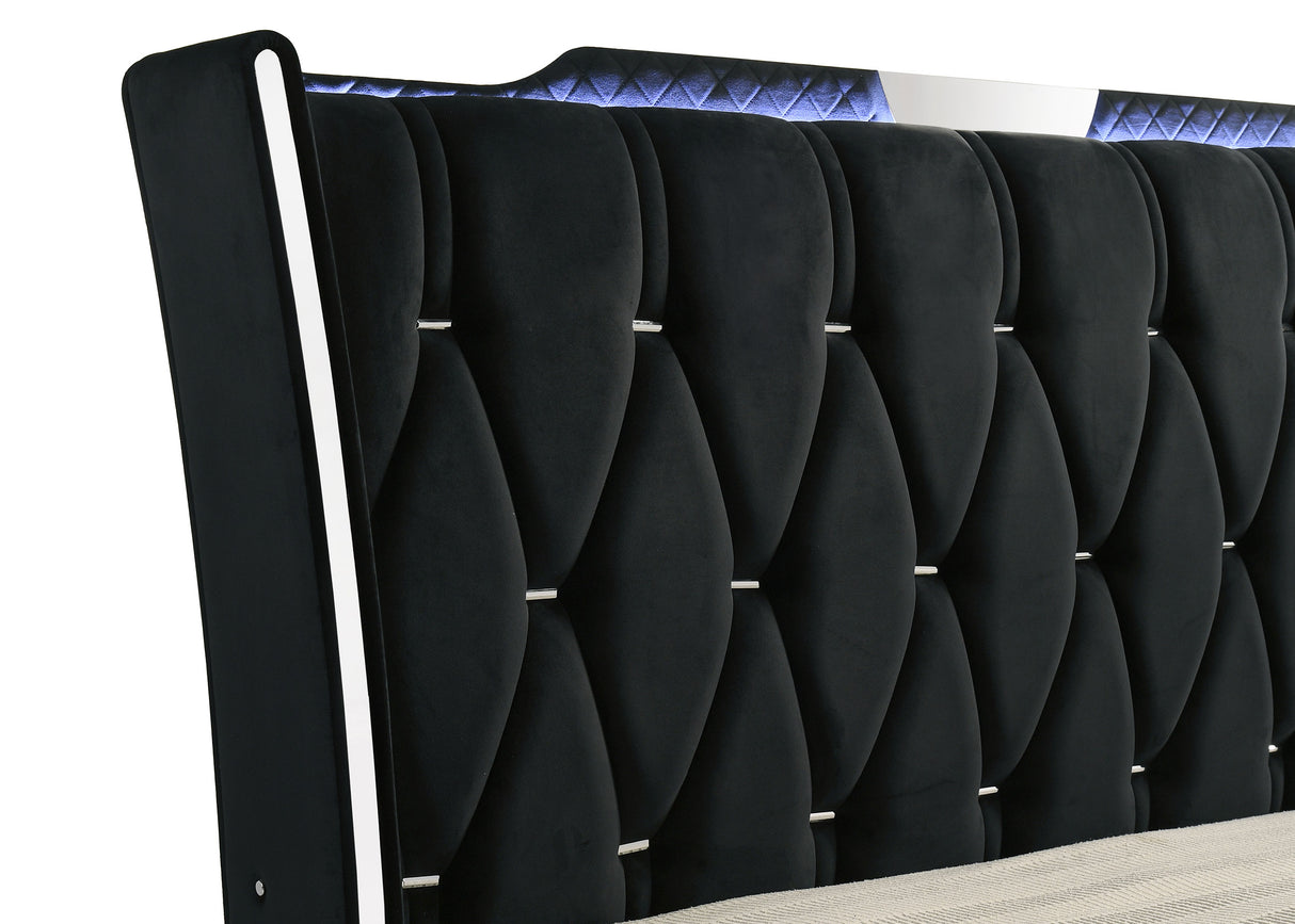 Lorient Eastern King LED Upholstered Bed in Black Velvet