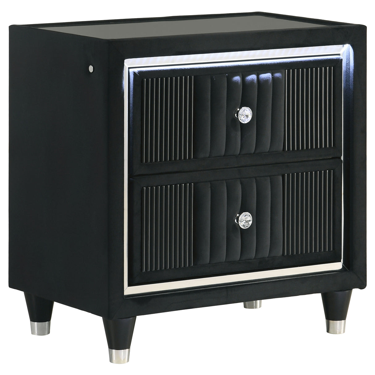 Ravenne 2-Drawer Black Velvet LED Nightstand with USB
