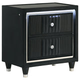 Ravenne 2-Drawer Black Velvet LED Nightstand with USB