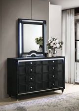 Ravenne 8-Drawer Velvet Upholstered LED Dresser and Mirror, Black