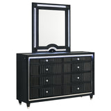 Ravenne 8-Drawer Velvet Upholstered LED Dresser and Mirror, Black