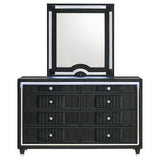 Ravenne 8-Drawer Velvet Upholstered LED Dresser and Mirror, Black