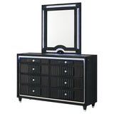 Ravenne 8-Drawer Velvet Upholstered LED Dresser and Mirror, Black
