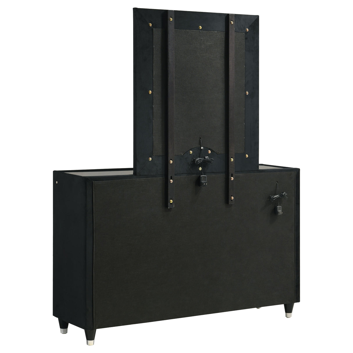 Ravenne 8-Drawer Velvet Upholstered LED Dresser and Mirror, Black