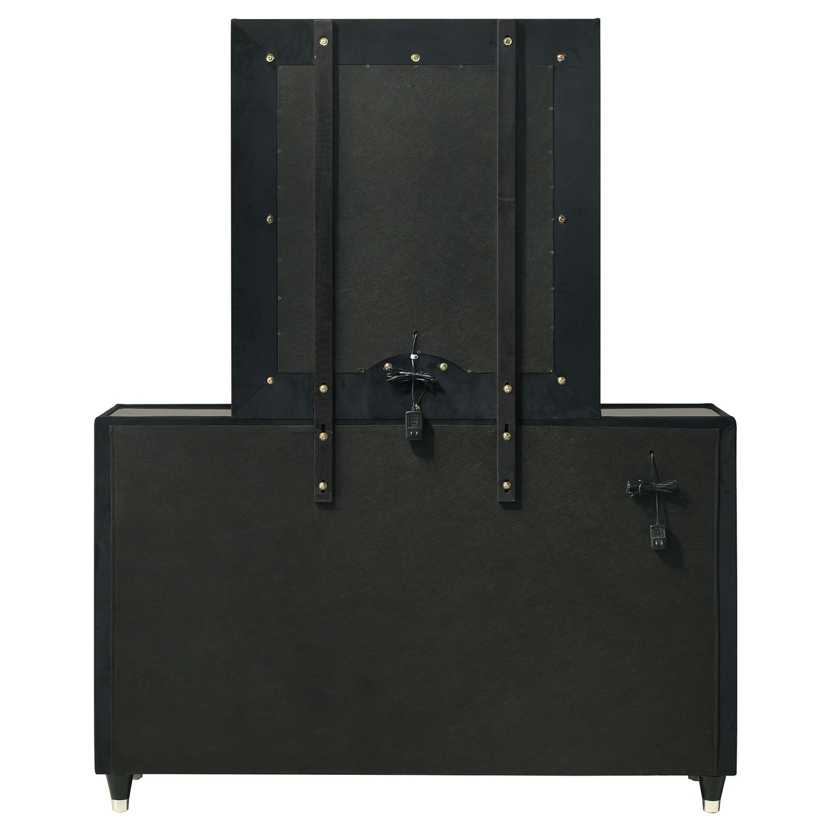 Ravenne 8-Drawer Velvet Upholstered LED Dresser and Mirror, Black