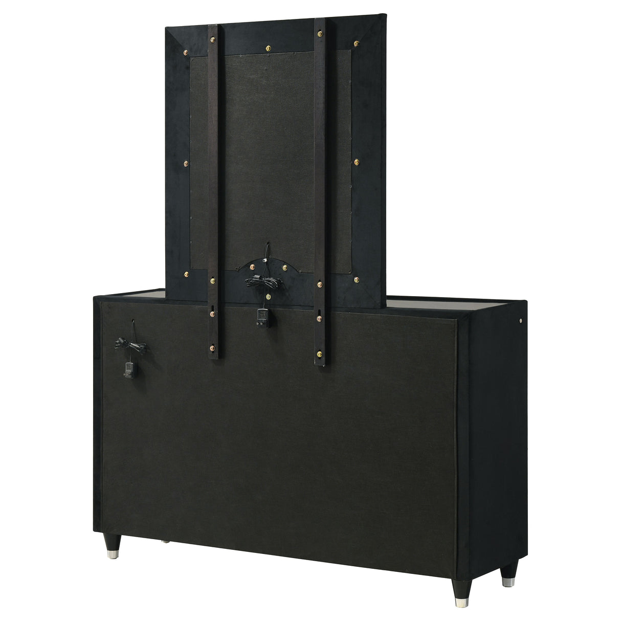 Ravenne 8-Drawer Velvet Upholstered LED Dresser and Mirror, Black