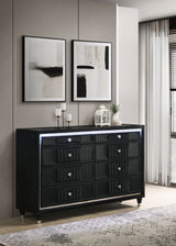 Ravenne 8-Drawer Black Velvet LED Dresser Cabinet