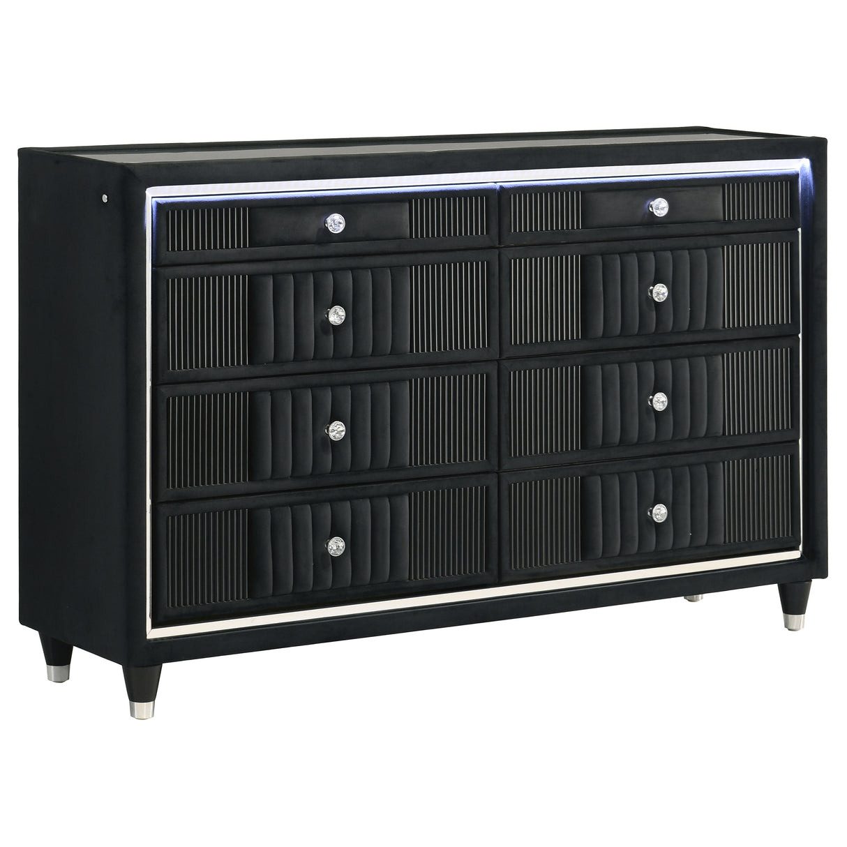 Ravenne 8-Drawer Black Velvet LED Dresser Cabinet