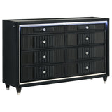 Ravenne 8-Drawer Black Velvet LED Dresser Cabinet