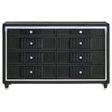Ravenne 8-Drawer Black Velvet LED Dresser Cabinet