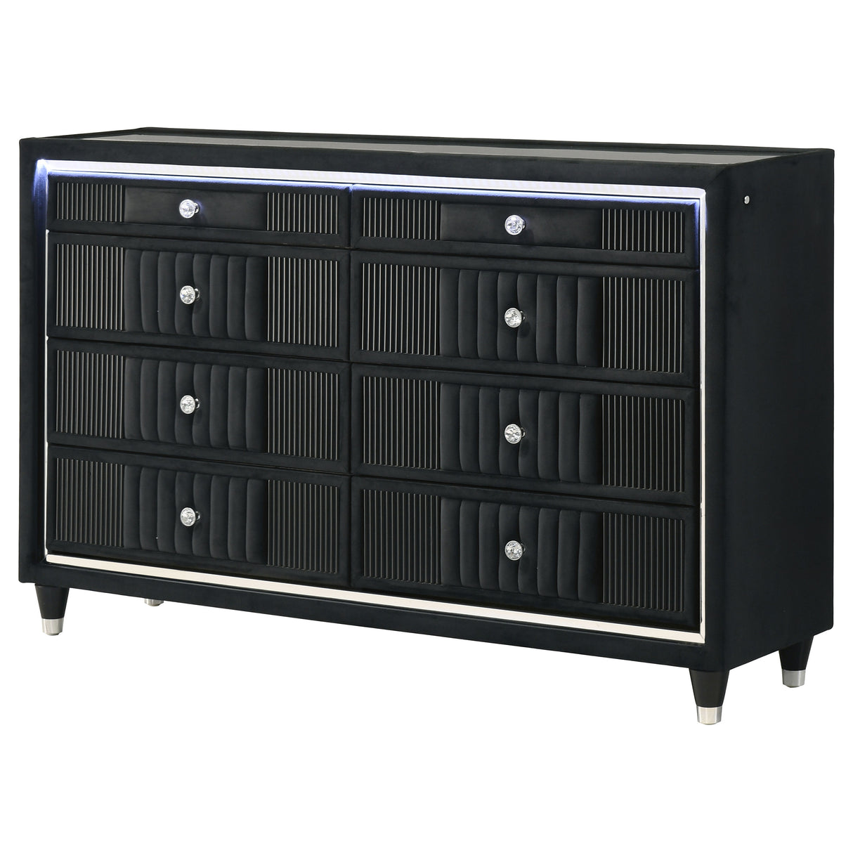 Ravenne 8-Drawer Black Velvet LED Dresser Cabinet