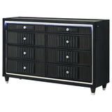 Ravenne 8-Drawer Black Velvet LED Dresser Cabinet