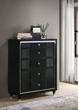 Ravenne 5-Drawer Velvet Upholstered LED Chest - Black