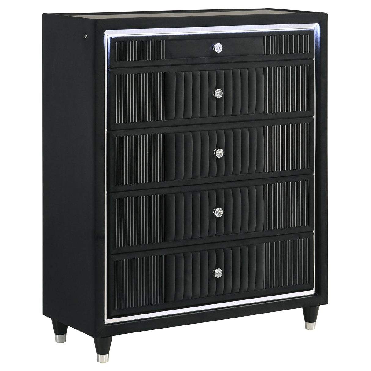 Ravenne 5-Drawer Velvet Upholstered LED Chest - Black