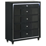 Ravenne 5-Drawer Velvet Upholstered LED Chest - Black