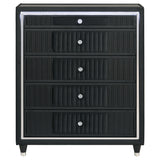 Ravenne 5-Drawer Velvet Upholstered LED Chest - Black