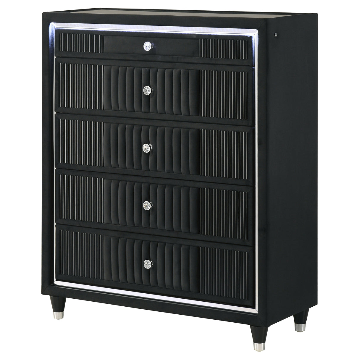 Ravenne 5-Drawer Velvet Upholstered LED Chest - Black