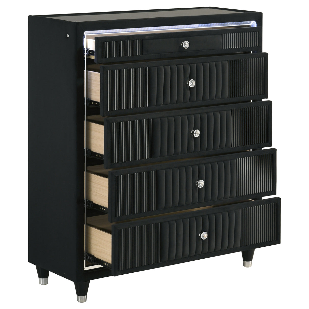 Ravenne 5-Drawer Velvet Upholstered LED Chest - Black