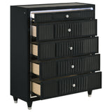 Ravenne 5-Drawer Velvet Upholstered LED Chest - Black