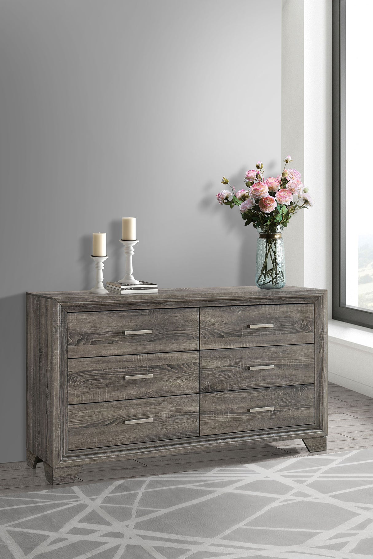Wright 6-Drawer Dresser Cabinet in Brown Oak