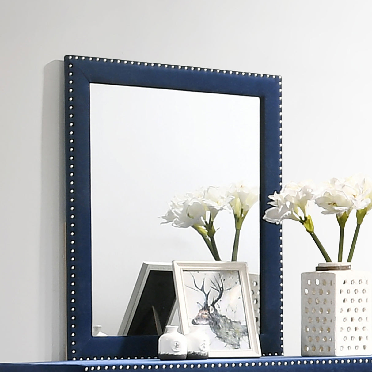 Melody Upholstered Dresser Mirror in Pacific Blue