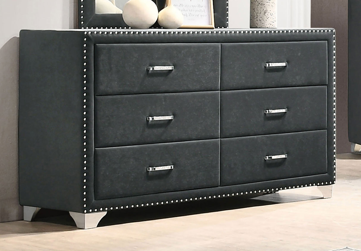 Melody 6-Drawer Upholstered Dresser in Grey