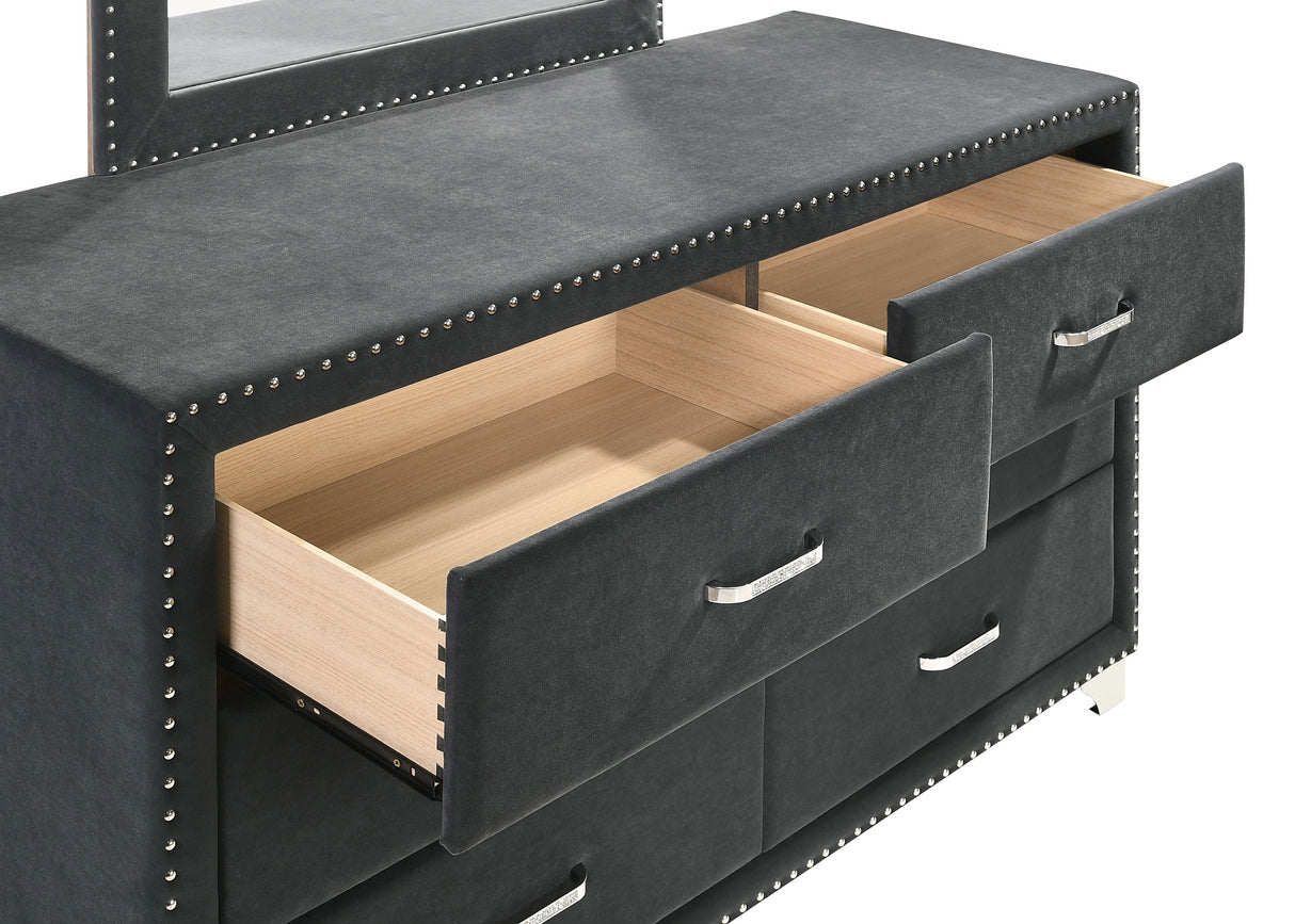 Melody 6-Drawer Upholstered Dresser in Grey