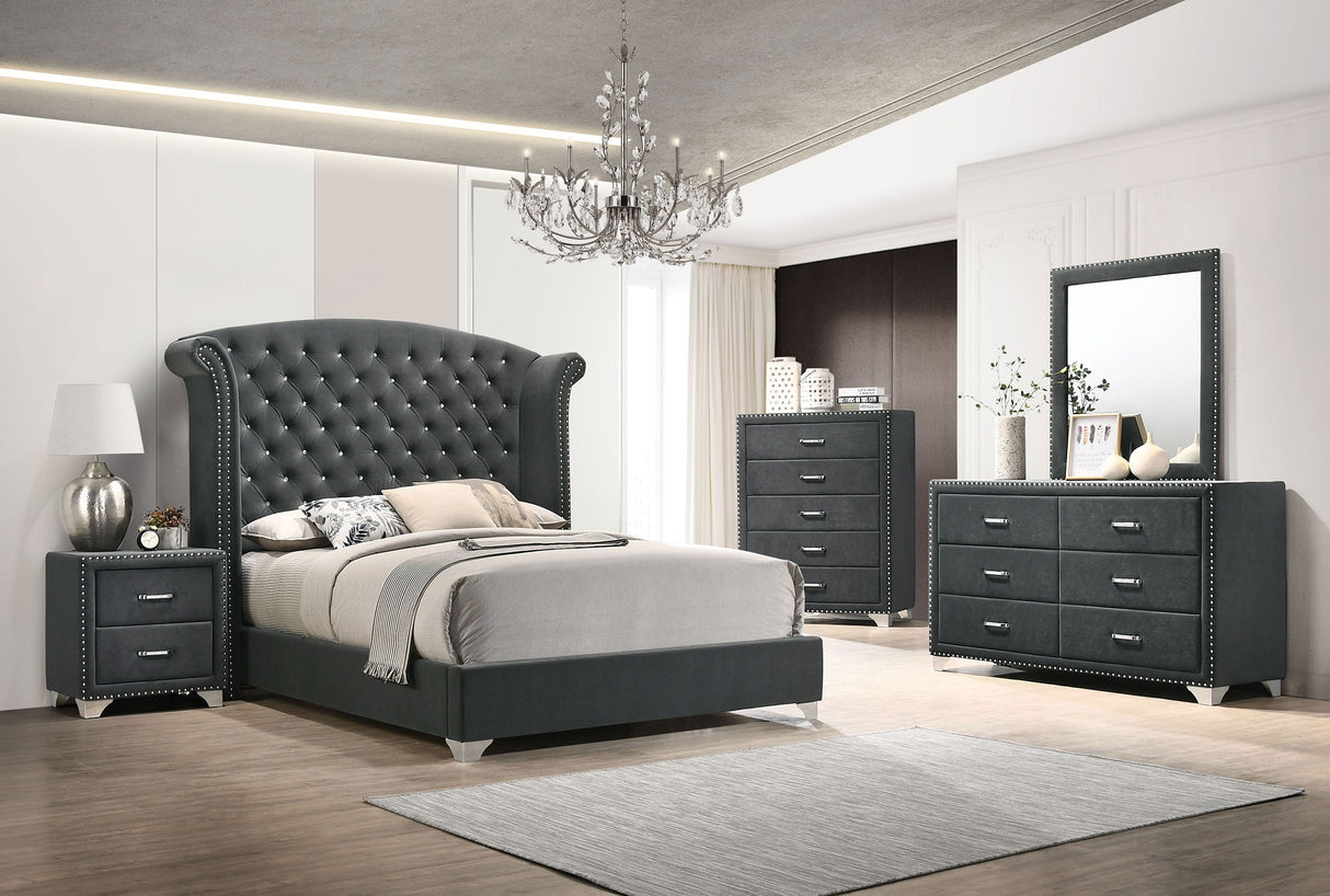 Melody 5-Drawer Bedroom Chest in Grey Velvet