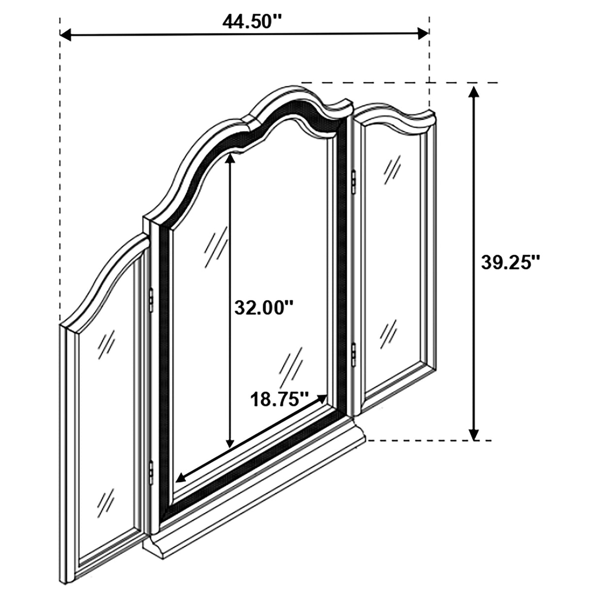 Evangeline Tri-Fold Vanity Mirror in Silver Oak