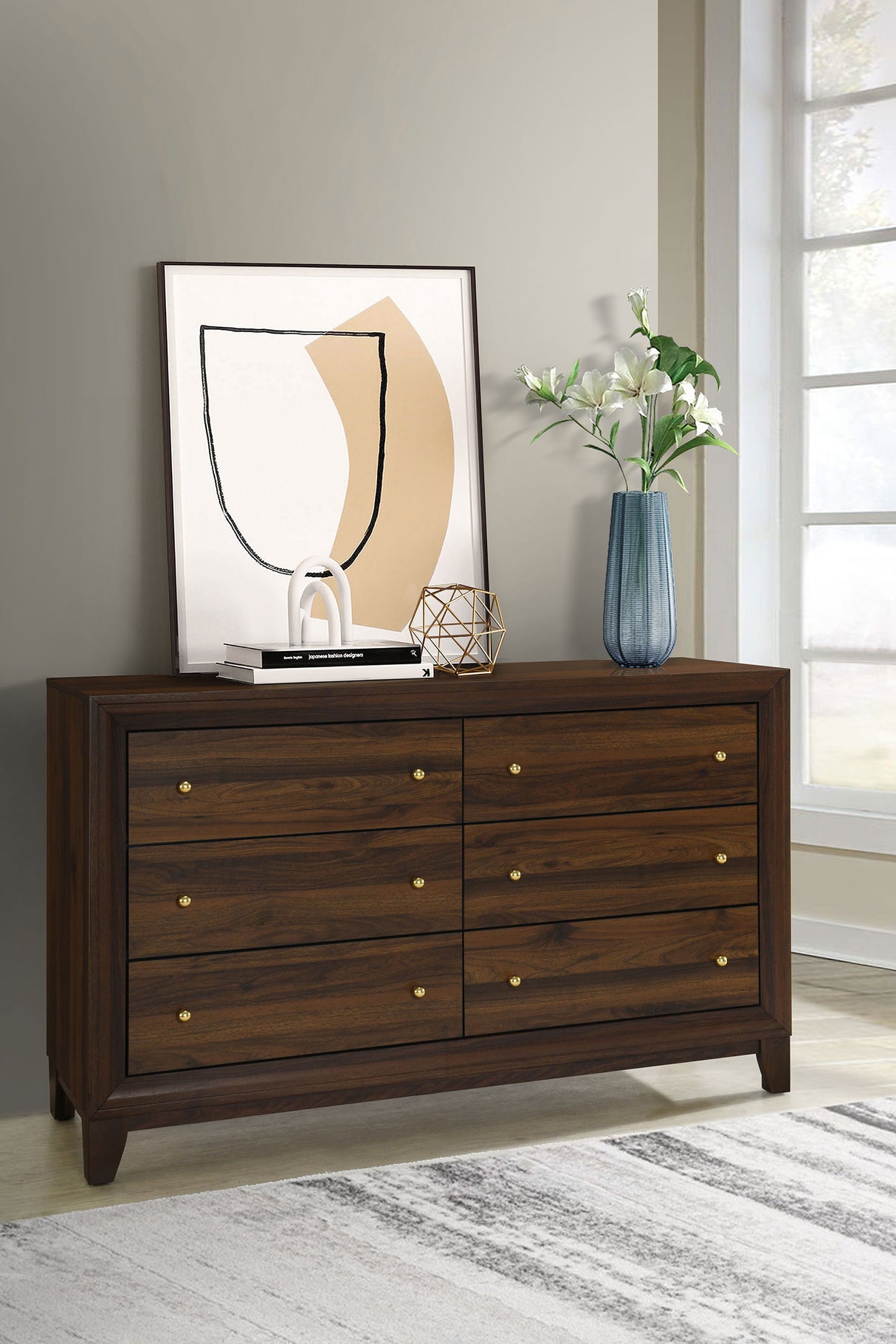 Welsley 6-Drawer Dresser Cabinet in Walnut