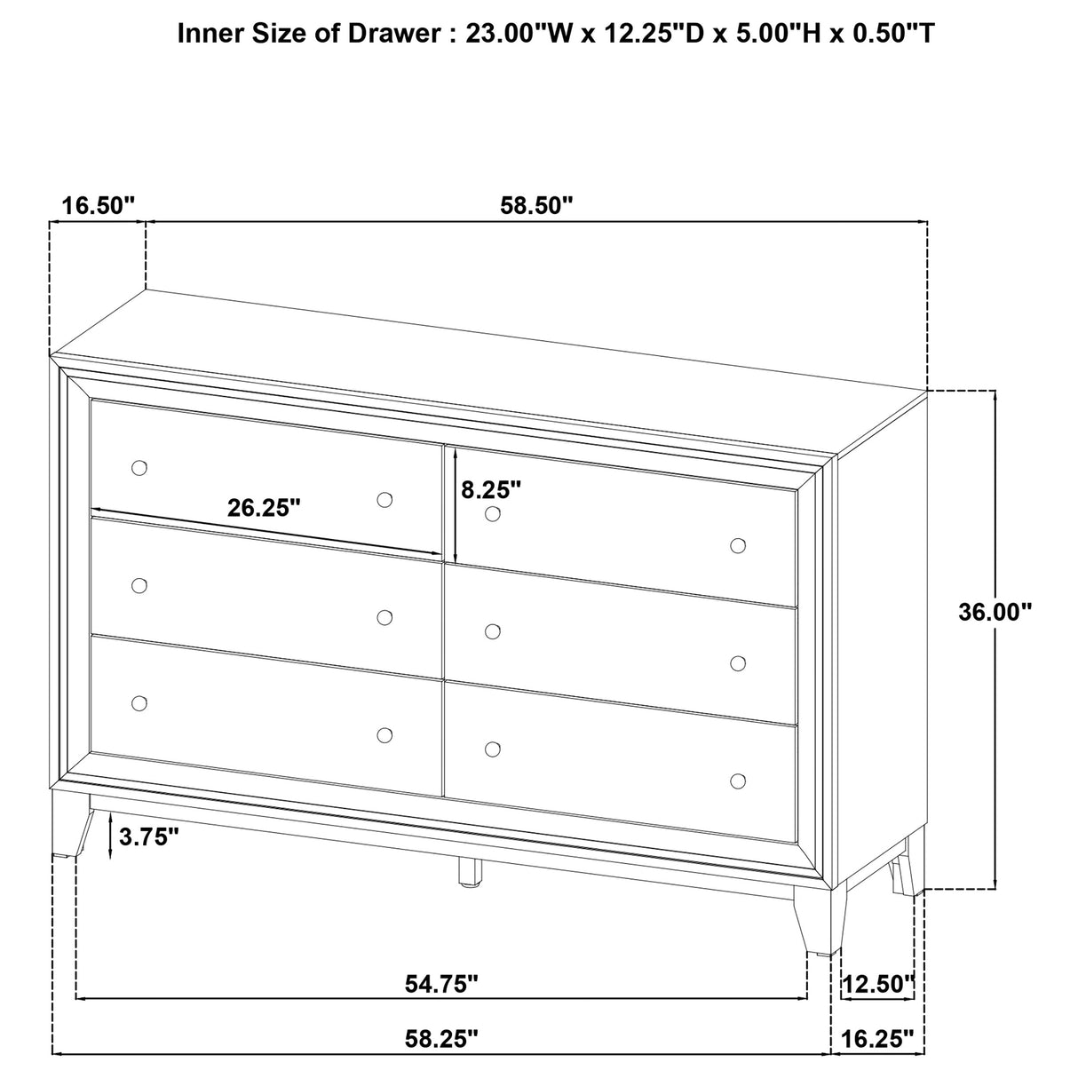 Welsley 6-Drawer Dresser Cabinet in Walnut