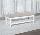 Bexhill Upholstered Rectangular Bench with Shelf - White