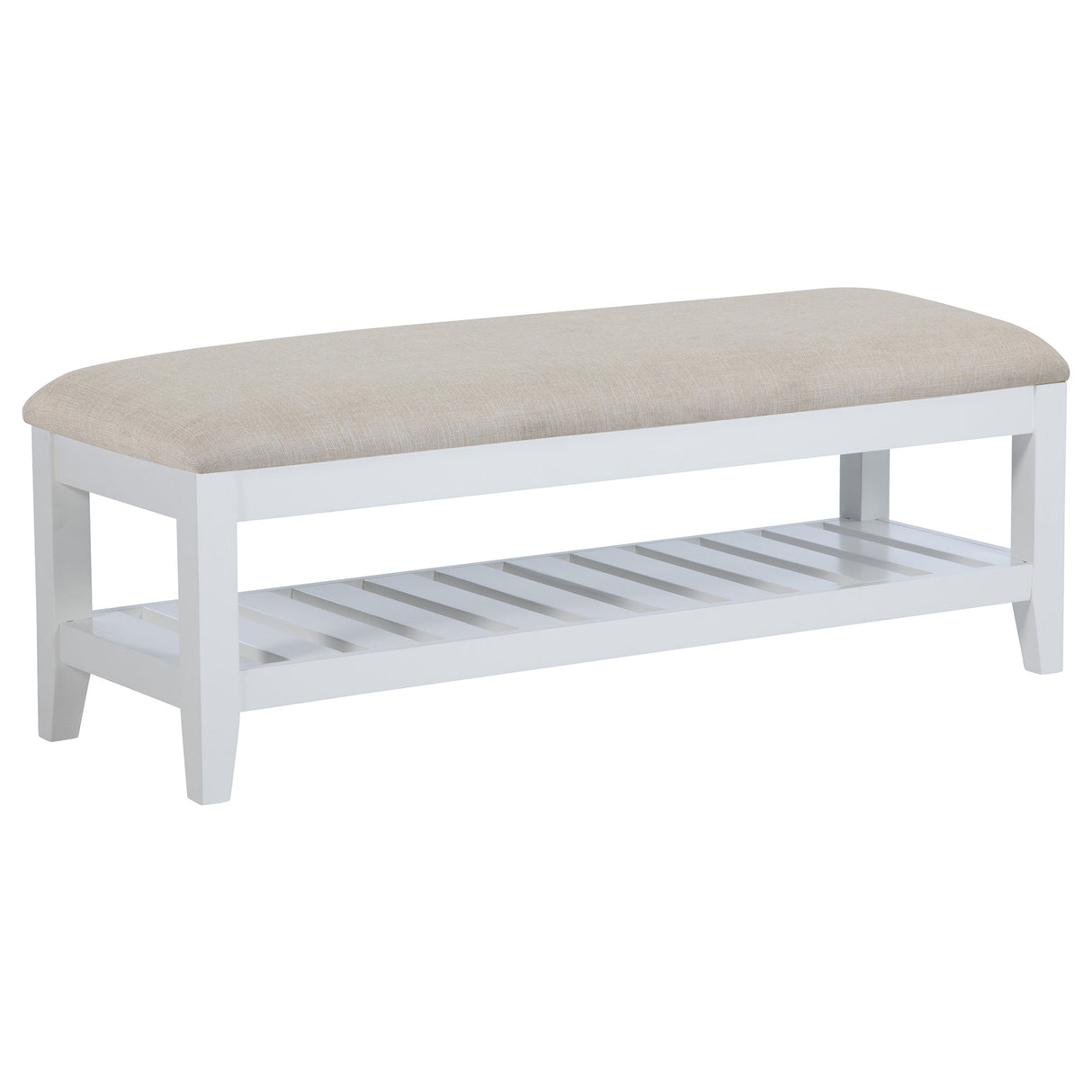 Bexhill Upholstered Rectangular Bench with Shelf - White