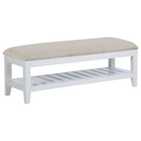Bexhill Upholstered Rectangular Bench with Shelf - White